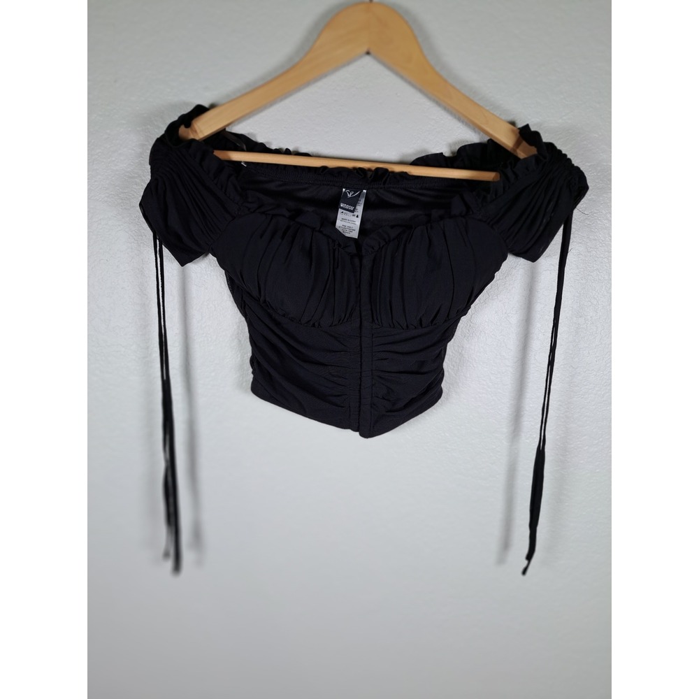 Windsor Black Ruched Mesh Off The Shoulder Corset Crop Top PT40758S Small